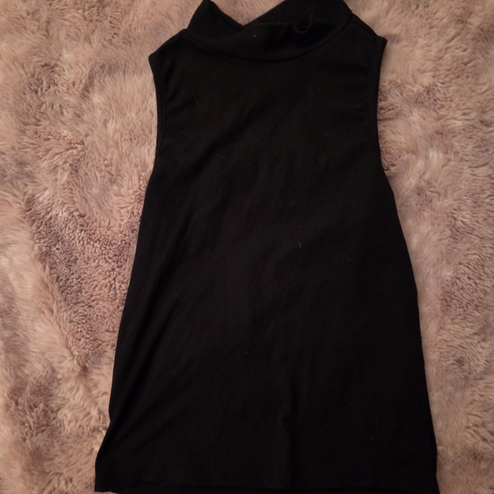 Black Sleeveless Turtleneck Tank Top